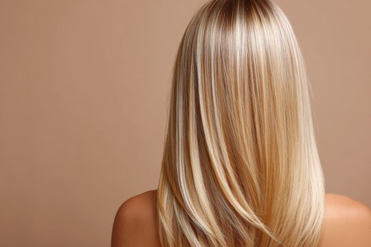 A woman with long blonde hair is shown from the back