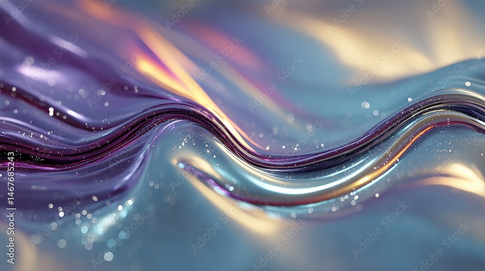 Poster abstract waves in vibrant colors with shimmering highlights and soft gradients.