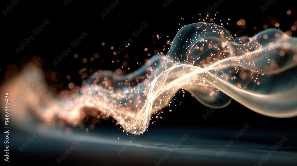 Poster abstract light trails create a mesmerizing flow of shimmering particles in a dark background.