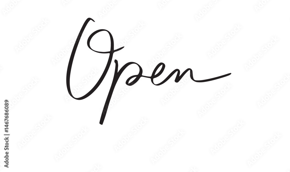 Poster open shop text font calligraphy hand written lettering script black color object open shop business 