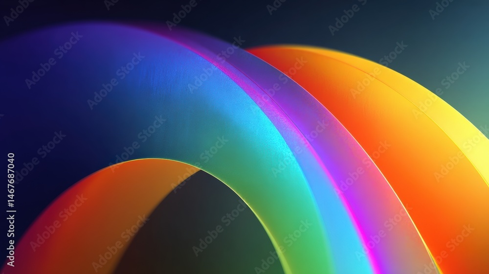 Poster colorful abstract curves with a gradient effect on a dark background.