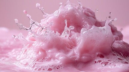 Fototapeta premium Pink liquid splashes creating a dynamic, bubbly explosion