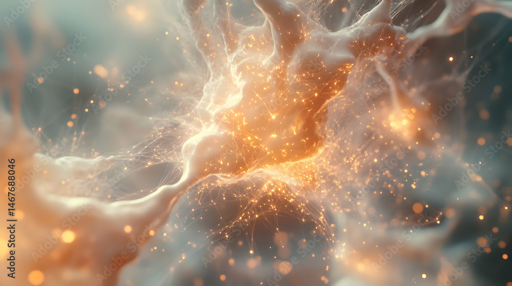 Poster glowing interconnected networks merging in the ethereal space of possibility