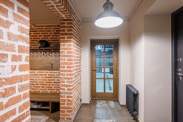 standard room interior apartment. room doors, renovation corridor lobby entrance hall
