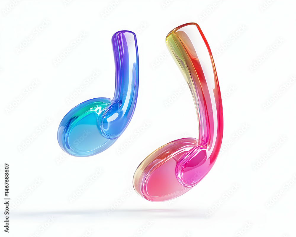 Poster chromatic glass: captivating fluid forms dancing in light and color on white backdrop