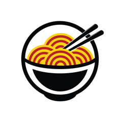 Ramen Bowl with Noodles and Chopsticks Logo for Asian Cuisine