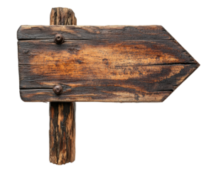 Wooden directional sign forest trail rustic environment view isolated on transparent background