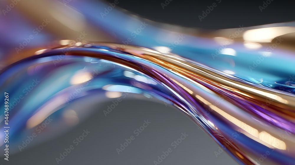Poster abstract flowing colors with a shiny, wave-like pattern and soft bokeh effect.