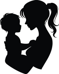 Mother and child love vector silhouette illustration isolated on a white background