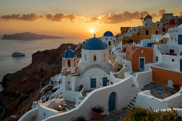 Fototapeta premium Greece, Oia at sunset in Santorini 