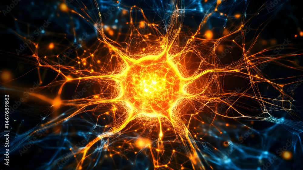 Poster abstract rendering depicts a neuronal network with glowing nodes and connections