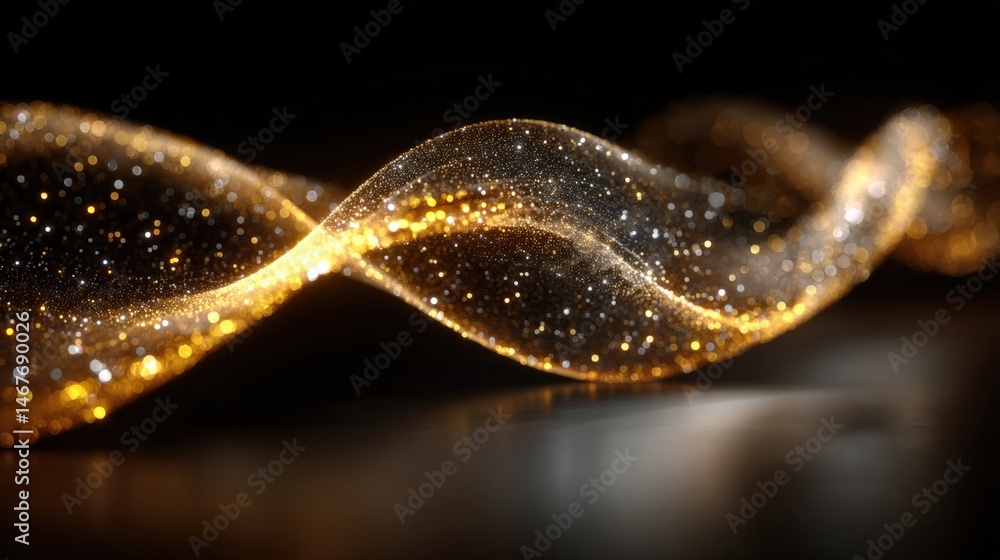 Poster shimmering golden waves of light against a dark background create a captivating visual effect.