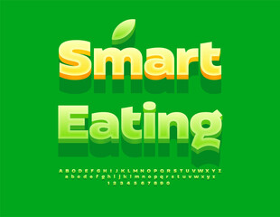 Fototapeta premium Vector Ecologic concept Smart Eating. Fashion Green Font. Classic 3D Alphabet Letters and Numbers.
