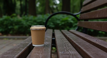 Serene Park Bench Coffee A Moment of Tranquility in Nature's Embrace