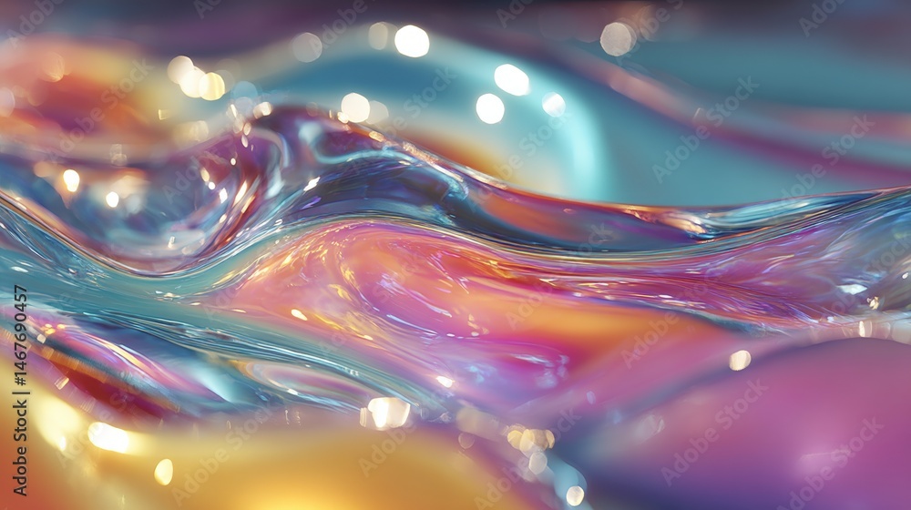 Poster abstract colorful waves with sparkling lights creating a dreamy atmosphere.