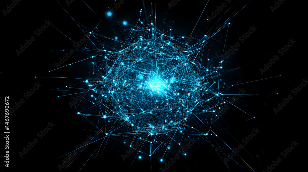 Poster entangled network of connections with glowing nodes in a complex system