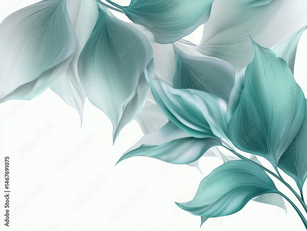 Poster elegant turquoise and soft green leaves with subtle gradients creating a serene and calming nature-i