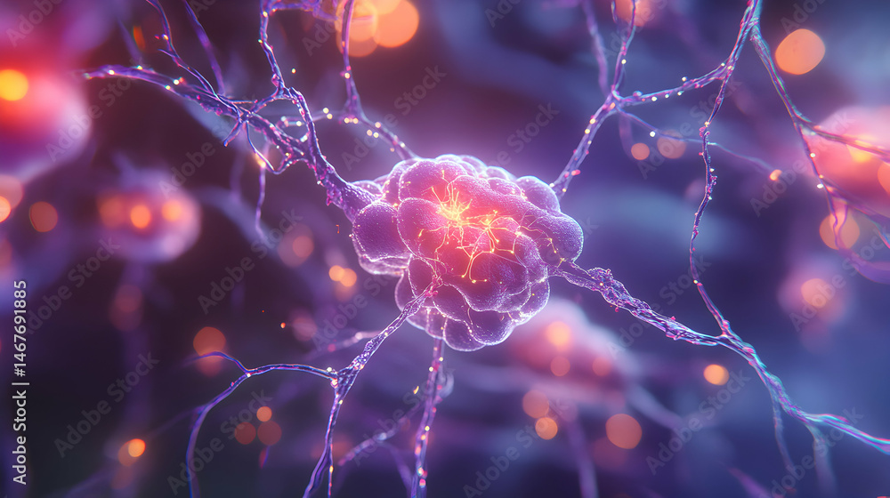Poster intricate visualization of neural network activity with interconnected neurons