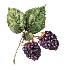 Fresh blackberries with green leaves illustrated in detailed botanical style