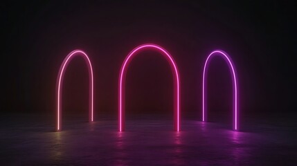 Neon arches on dark floor