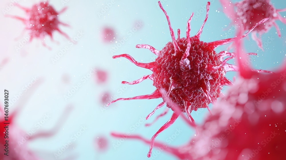 Aufkleber microscopic view of colorful red virus cells with aesthetic background in science and medical concep