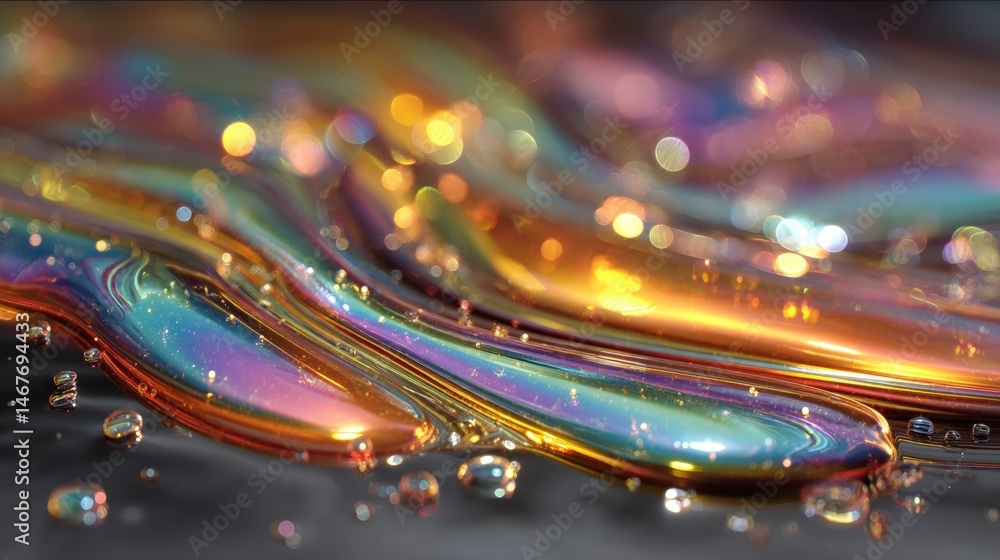 Poster colorful soap bubble surface with shimmering patterns and light reflections.