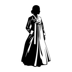 Obraz premium Korean Hanbok Silhouette - Elegant Black & White