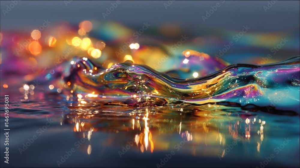 Poster colorful water surface with light reflections and bokeh effects creating an abstract visual experien