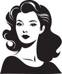 Vintage women face logo silhouette isolated black and white