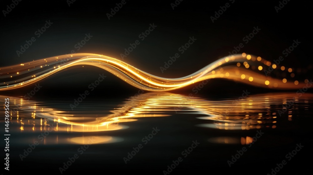 Poster abstract light waves creating a dynamic visual effect on a dark background.