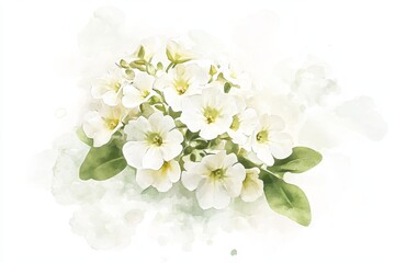 Delicate bouquet of white flowers in soft watercolor style.