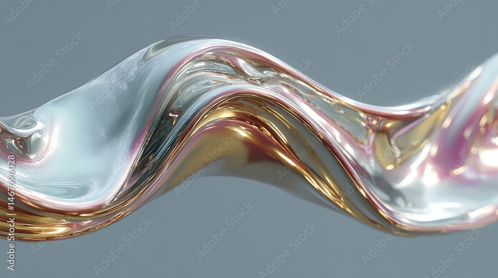 Poster abstract wave-like structure with metallic sheen and smooth contours.