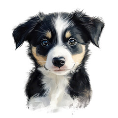 Fototapeta premium Cute puppy with black and white fur posing against a white background with curious expression