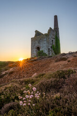 porthtowan mining engine house cornwall uk at sunset 