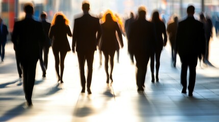 Obraz premium Group of professionals walking in a city during sunset