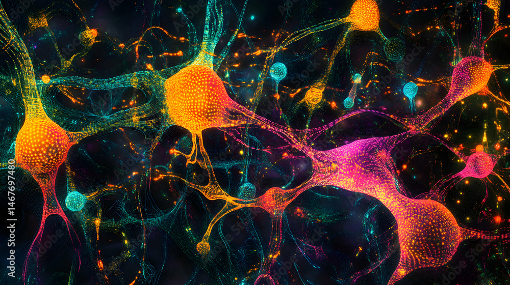 Aufkleber intricate neural network depiction with vivid hues and interconnected pathways