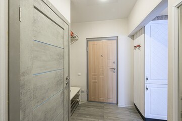 standard room interior apartment. room doors, renovation corridor lobby entrance hall