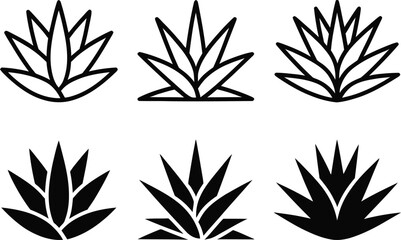 Agave Plant Icon Set - Vector Succulent Logo Collection for Tequila & Desert Design