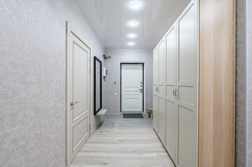 standard room interior apartment. room doors, renovation corridor lobby entrance hall