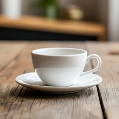 Fototapeta premium White Ceramic Coffee Cup on Rustic Wooden Table