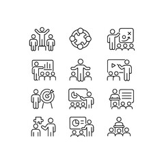 Fototapeta premium Workshop set of web icons in line style. Business Workshop icons for web and mobile app. Containing team building, teamwork, coaching, meeting, managing, coaching, motivation and more