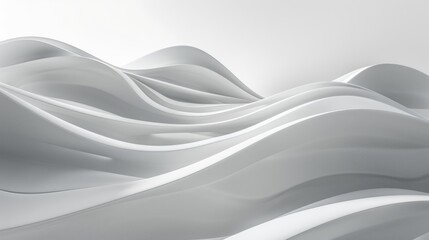 Obraz premium Abstract white flowing waves resembling fabric. Background image of 3D rendering art with wavy texture or monochrome wall with ocean wave. Digital artwork for minimalist and modern design. AIG51.