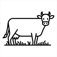 Grazing Cow Line Art in Pasture