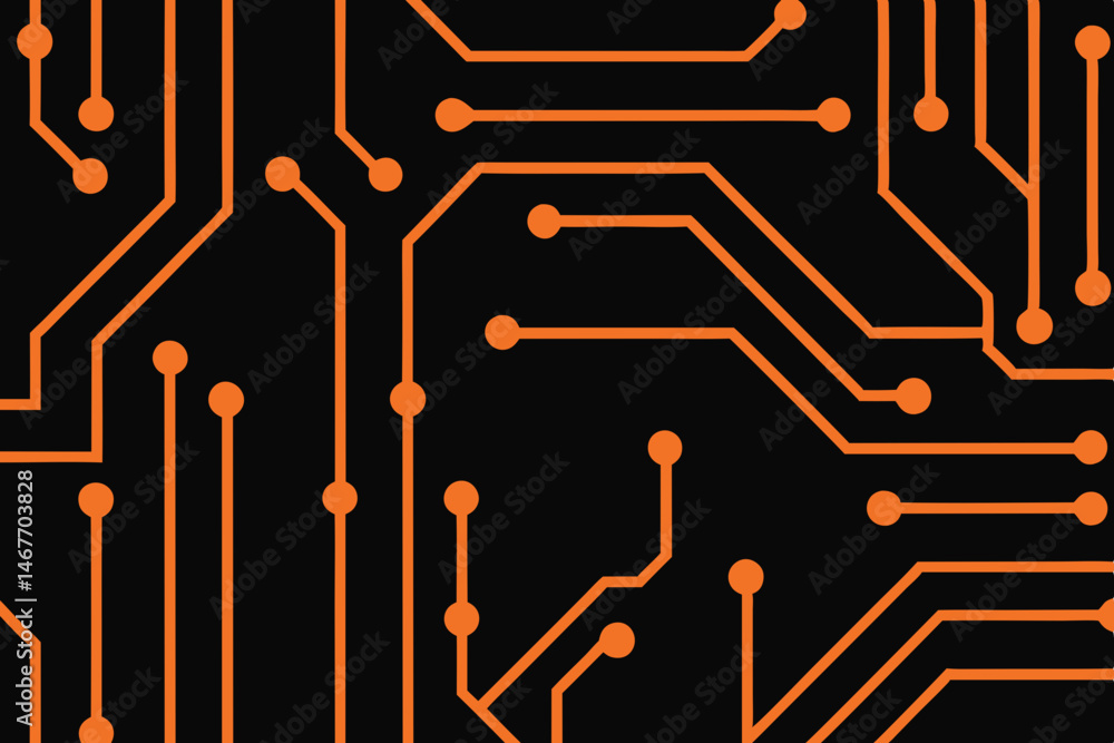 Poster abstract orange circuit board design tech background modern digital pattern network connections