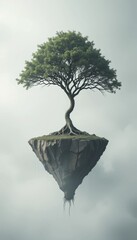 Surreal Floating Tree: A Mesmerizing Solitary Island in the Sky