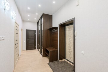 standard room interior apartment. room doors, renovation corridor lobby entrance hall