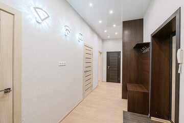 standard room interior apartment. room doors, renovation corridor lobby entrance hall