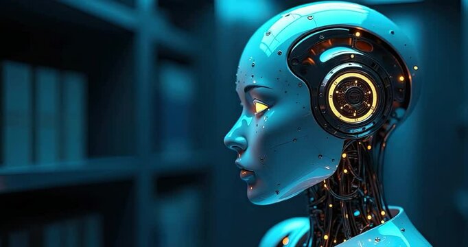 Futuristic robot head profile technology concept digital illustration