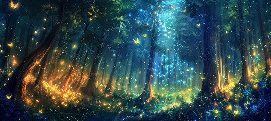 Obraz premium Mystical lights illuminate an enchanted glade filled with natural beauty and serenity