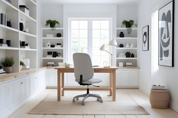 Bright Home Office Design Ideas Stylish Workspace with Built-in Bookshelves and Natural Light